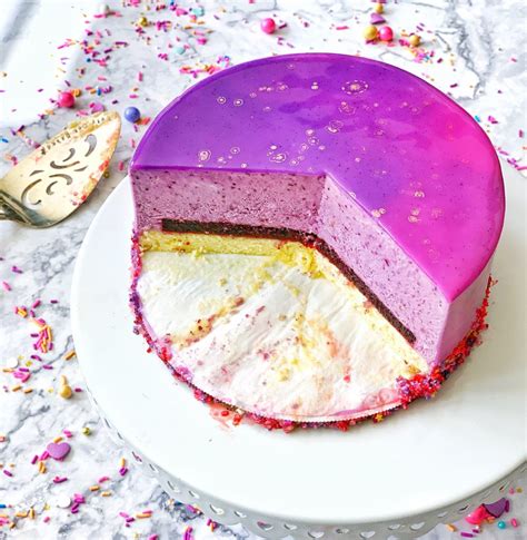 blueberry mousse cake with mirror glaze